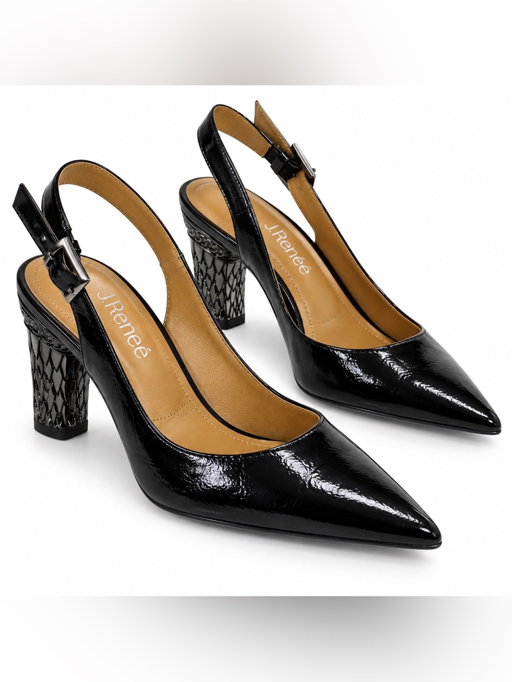 J.Renée Mayetta Black Patent Leather Slingback Heels 9M Pointed Toe